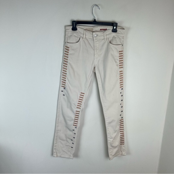 ANTHROPOLOGIE Pilcro embroidered ivory slim Boyfriend Jeans Size 27 - Picture 3 of 9